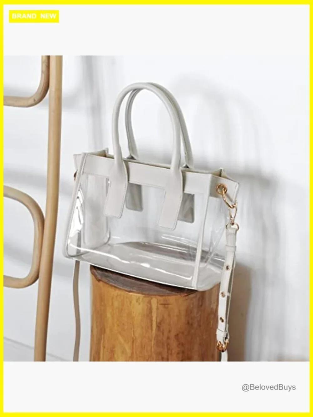 Clear PVC Satchel Handbag with Vegan Leather Trim Stadium Approved Shoulder Bag